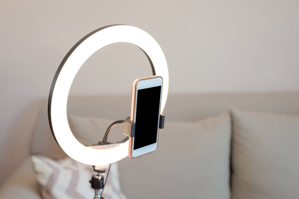 Smartphone Attached to a Ring Light